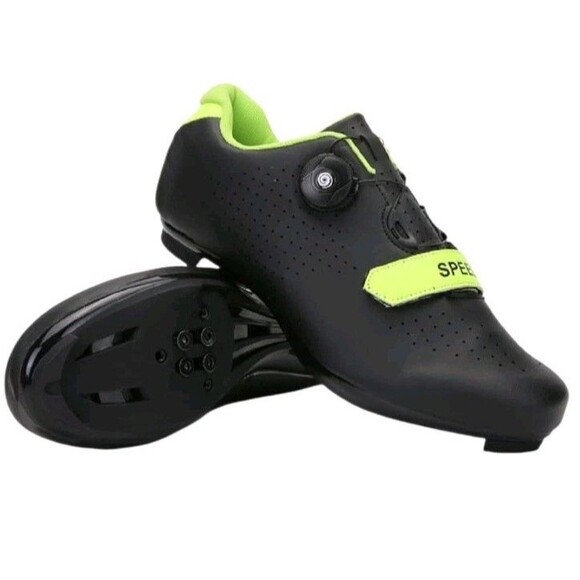 11.5 Mens Speed Microtex Unisex Cycling Bike Shoes Black Green Size 45 Eur - Picture 4 of 9